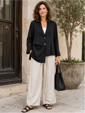 Luukaa Linen Jacket Women’s 6 Asymmetrical Avant Garde Artsy Lagenlook Black NWT